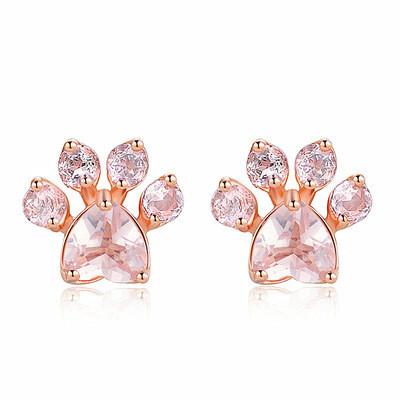 Adorable Look Children's Animal Footprints Stud Earrings In 925 Sterling Silver