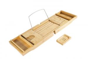 Wholesale  Bamboo Bathroom suppliers Bathtub Caddy with Extending Sides and Adjustable Book Holder from china suppliers