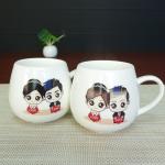Belly Shape High White Porcelain Couple Heat Activated Coffee Mug