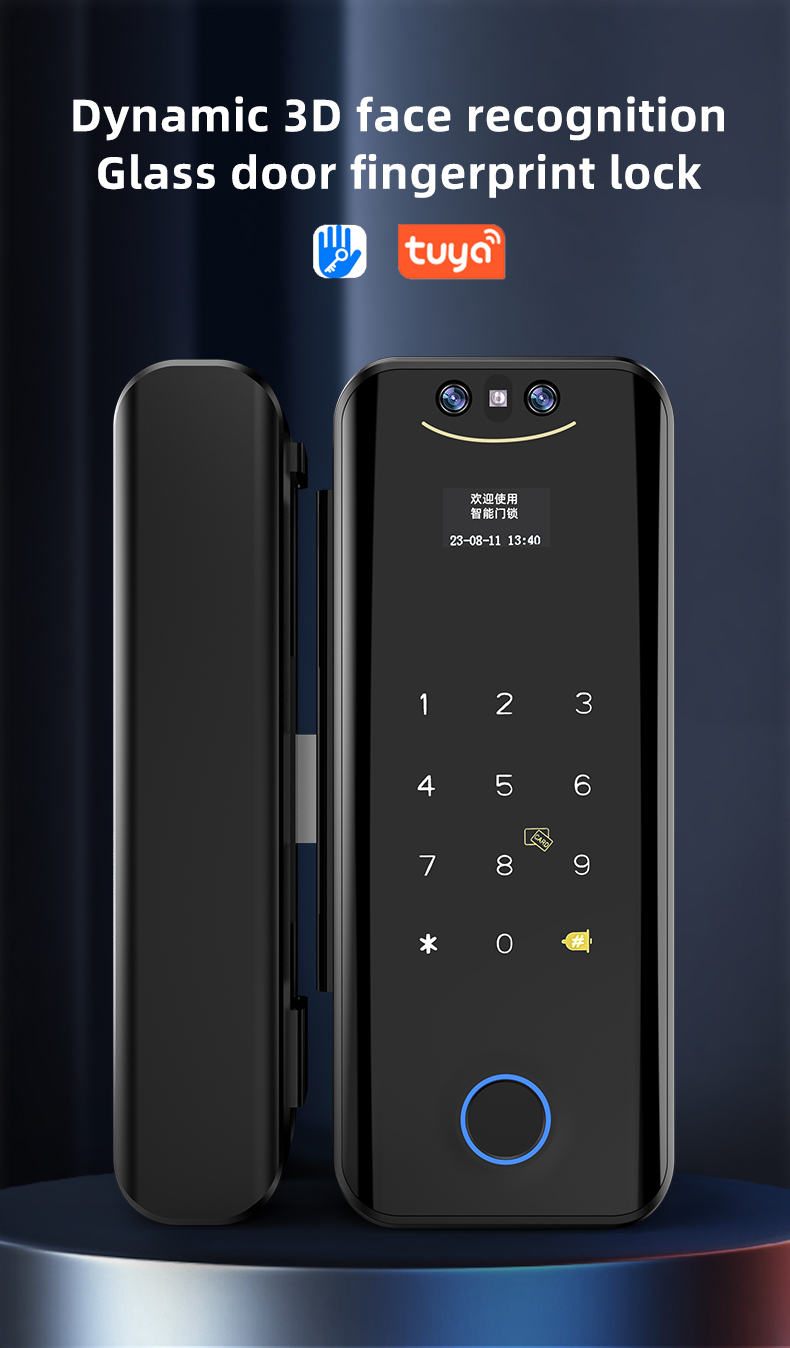 Smart Home Door Lock Tuya Face Recognition Glass Door Lock Digital Lock Fingerprint Password Card Key Door Lock For Home