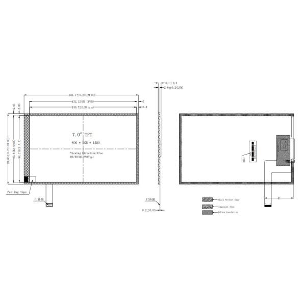 800x1280 TFT LCD Screen 7 Inch With MIPI Interface Optional Touch Panel