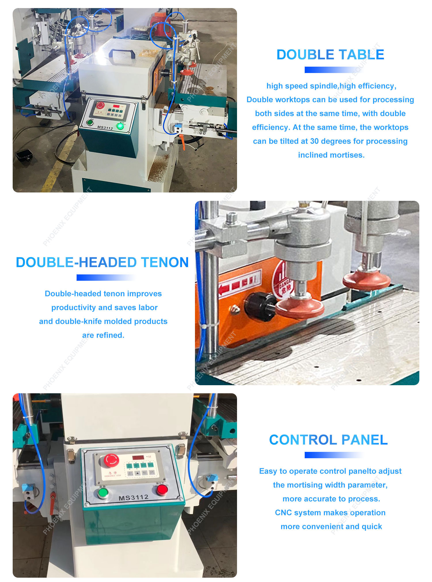 Adjustable Swing Speed Woodworking Machine for Horizontal Double End Tenon and Groove