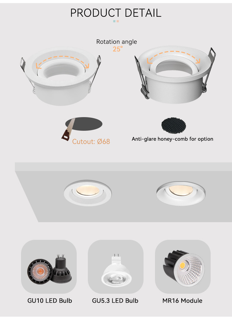 Eco Friendly MR16 Downlight Housing Deep Curve Down Light Housing