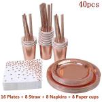 Eco-Friendly Disposable Party Supplies Gold Dot Pink Disposable Party Dinnerware