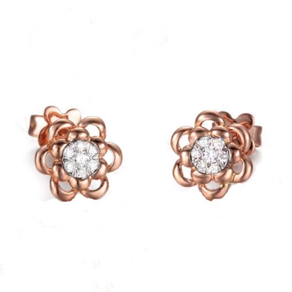 Rose Gold White Gold 0.14carat Diamonds Flwoer Stud Eaerrings for Women Gift