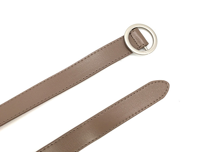 Taupe Color Women's Fashion Leather Belts With Simple Silver Round Buckle 2.5cm