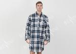 Mens Woven Cotton Brushed Twill Yarn Dyed Long Sleeve Nightshirt Button Placket