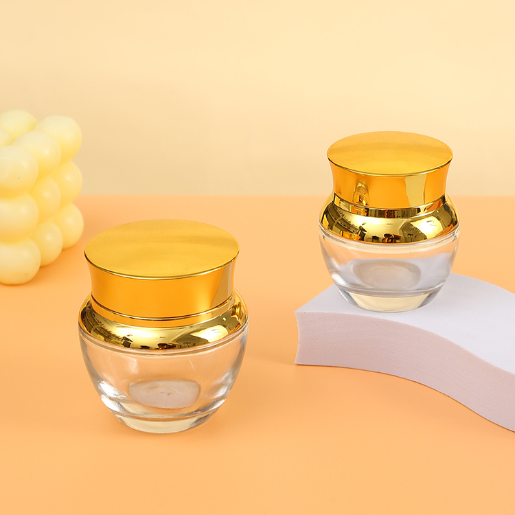 Stock Luxury Skin Care Glass Jar 50g Empty Frosted Cosmetic Packaging with Black Lid and Glass Bottle Plastic Cap White Disc