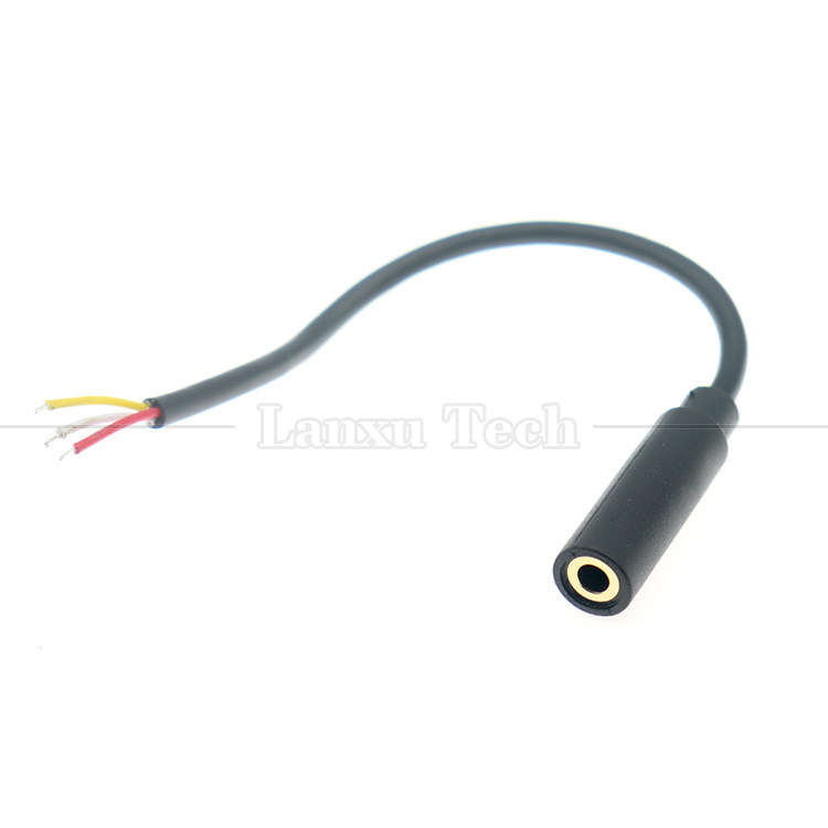 Gold Plated 3.5mm TRS 3 Ploes Shield Audio Jack Female to Tinned Bare Wires Open End Cable