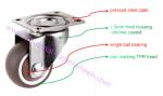 small caster tiny grey TPR rubber wheels furniture castors 1 inch