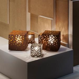 Wholesale Outdoor Geometric Rusty Corten Steel Outdoor Floor Light With Cubic Lampshade from china suppliers