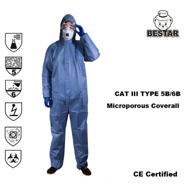Microporous film Type 5B/6B EN14126 Virus Protection Medical Coverall for