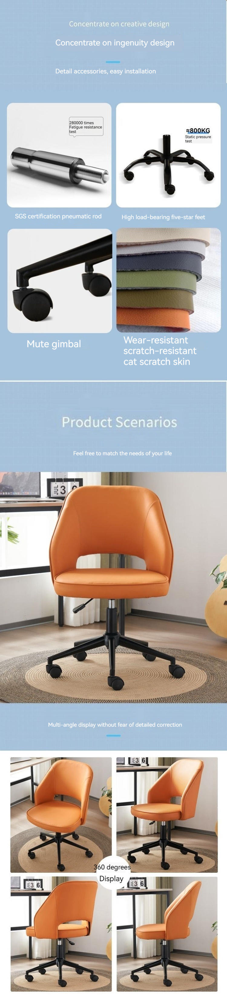 GENUINE LEATHER Office Chair with Wheels and Lumbar Support Black Brown or Brown