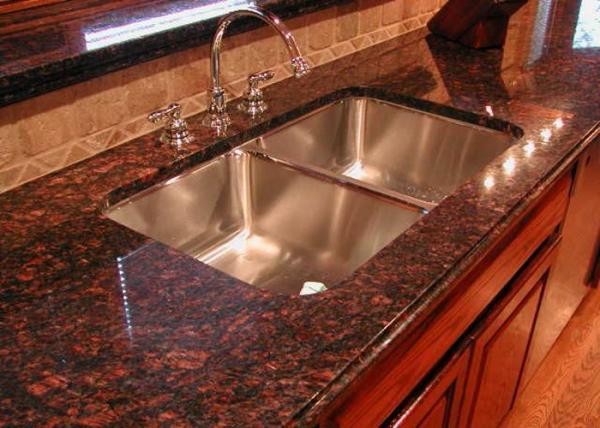 Quality Modern Brown Granite Slab Countertops Kitchen Cabinet Full Bullnose Edging for sale