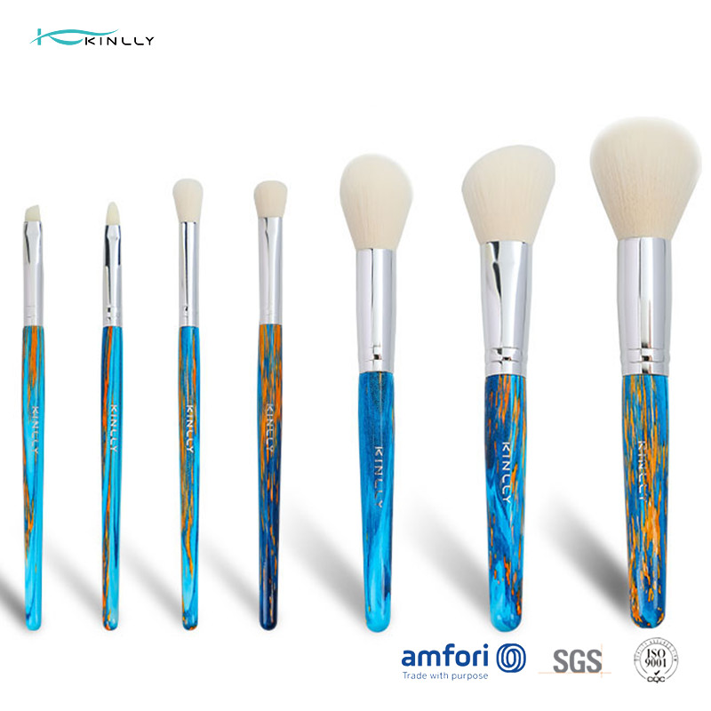 Blue Wooden BSCI ISO9001 7 Piece Makeup Brush Set