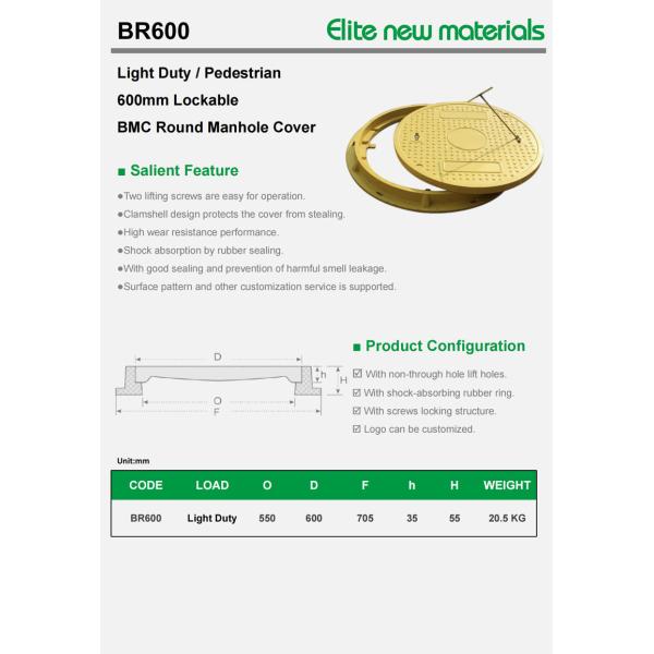 Embedded Composite D400 Manhole Cover 600mm With Hinge For Telecommunication