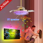 Color Changing 3000K Retractable Ceiling Fan Light For Hotel Bedroom