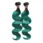 Two Tone Real Ombre Hair Extensions , Green 14 - 24 Inch Virgin Hair