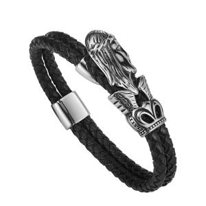 Wholesale New punk bracelet stainless steel magnetic clasp skull braided leather bracelet from china suppliers