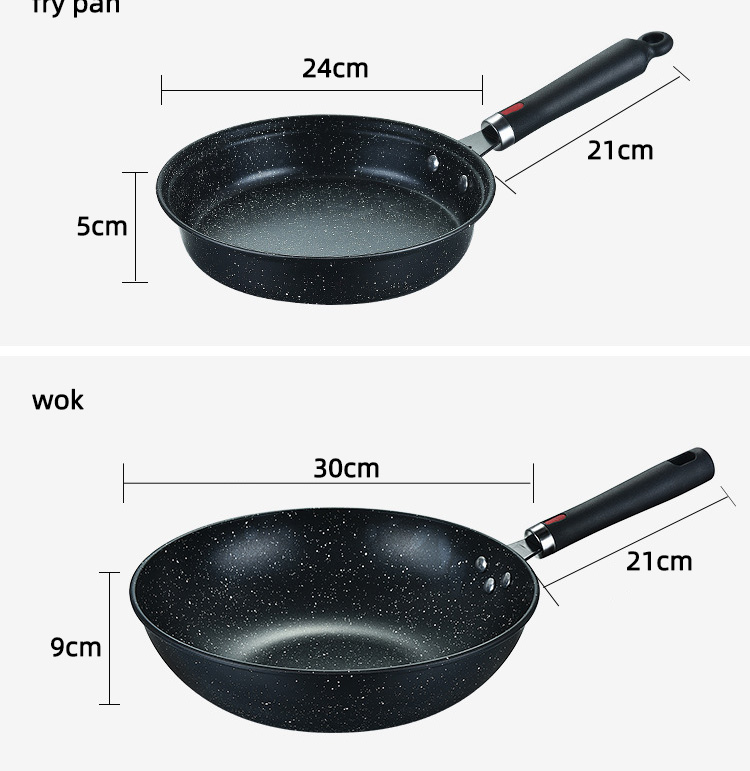 Black Flat Bottom Cooking Frying Non Stick Cast Iron Cooking Set