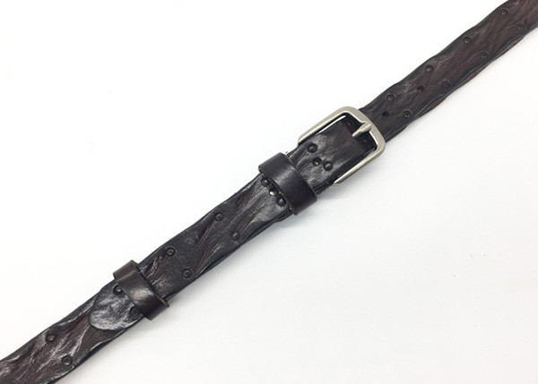 Irregular Edge Women’s Genuine Leather Belt Embossed Ostrich Pattern With Pin Buckle 7/8” Wide