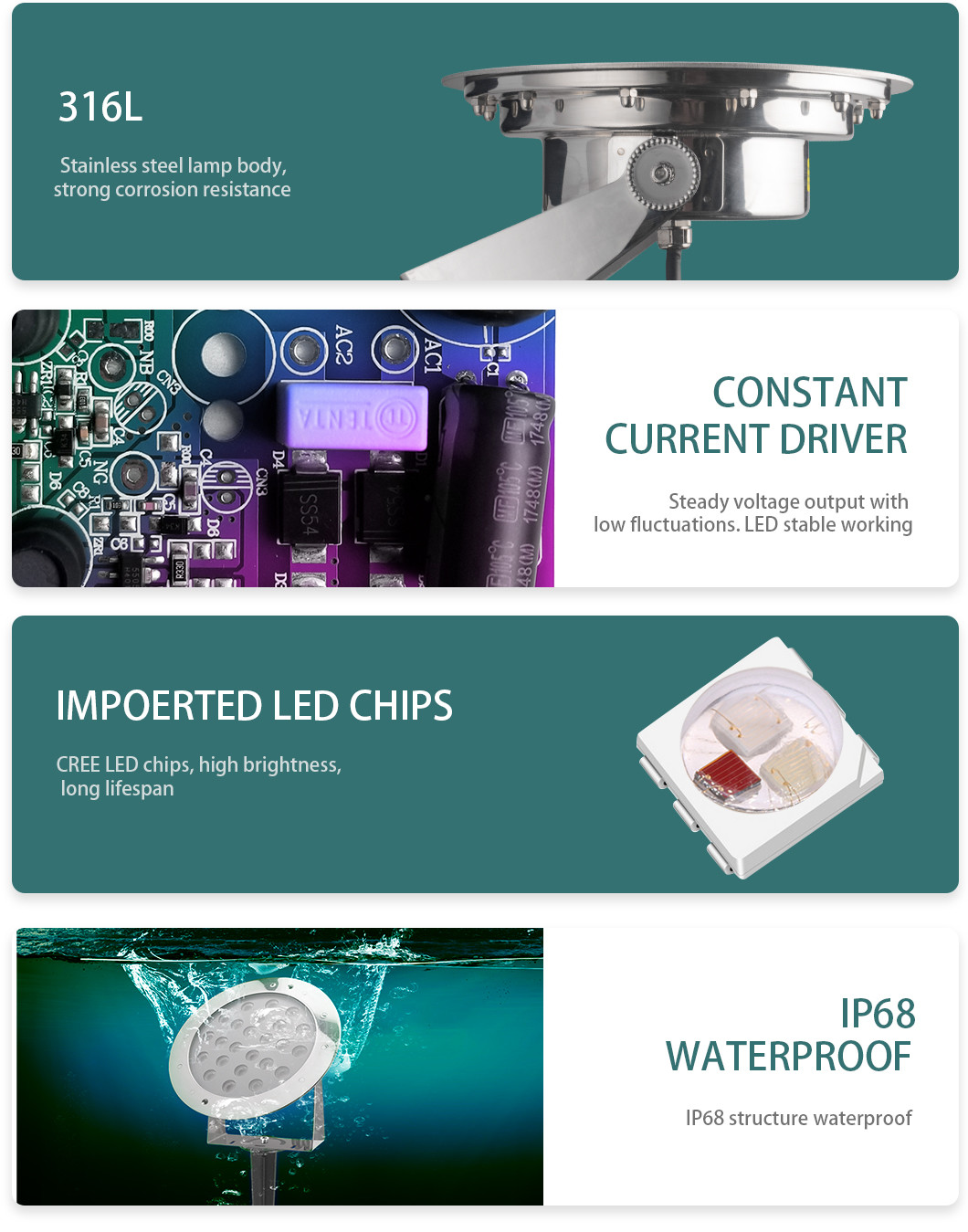 Stainless Steel SS316L Led Pin Lights RGB DMX512 Control 24W IP68 Smd3535