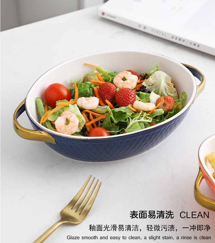 Salad Lasagna Rectangular Ceramic Baking Dish With Handle Multifunctional