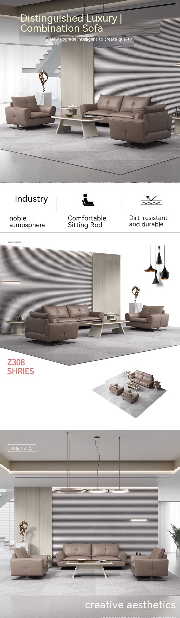 Gray Leather Sectional Sofa Set for Modular Couch in School Office Furniture Assembly