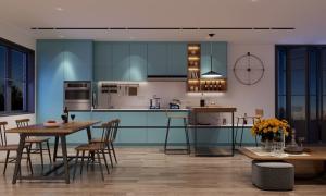 Wholesale Vibrant European-Style Kitchen Cabinet With Sleek Design And Bold Lake Blue Doors from china suppliers