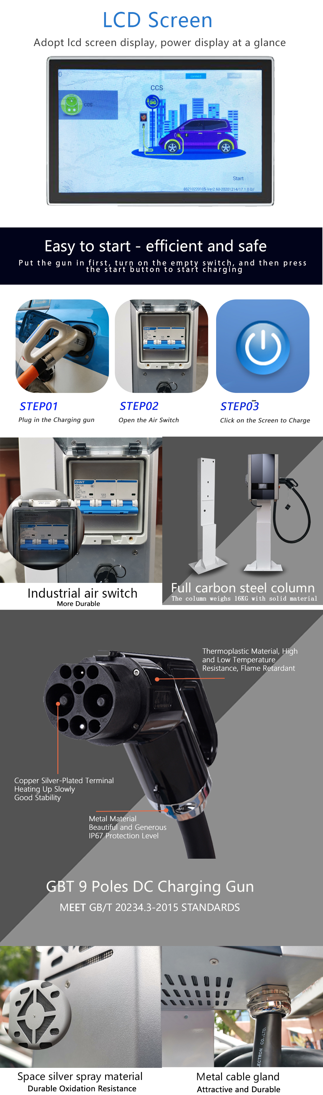 DC USB Port EV Charger Ocpp GBT CCS Type 2 7kw 22kw Wallbox Fast Electric Charging Station with CHAdeMO Connector