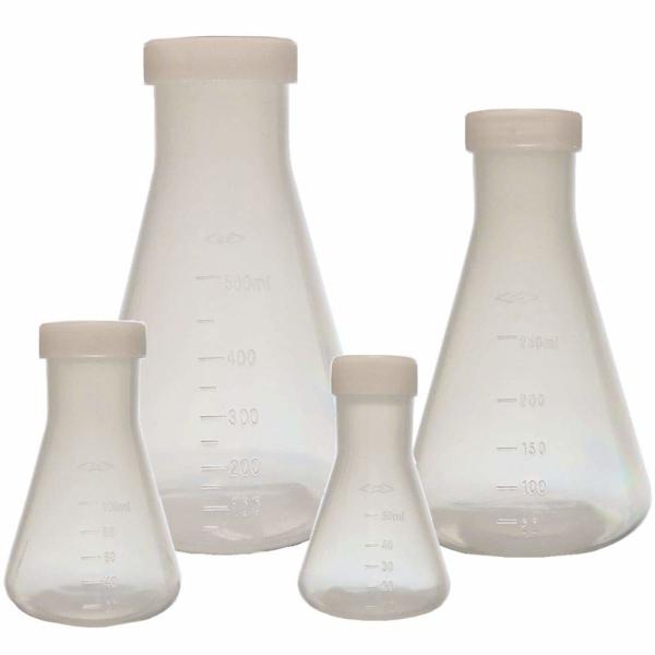 1000ml Plastic Erlenmeyer Flask With Screw Caps, 2 Pack Narrow Mouth Conical Flask For Laboratory, Clear