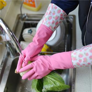Wholesale Pink Durable Houseohld Extra Long Sleeve Rubber Gloves For Dishwaashing from china suppliers