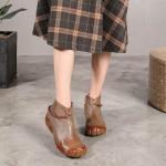 S314 Autumn/Winter Retro Literary Leather Short Boots Ethnic Style Flat Round