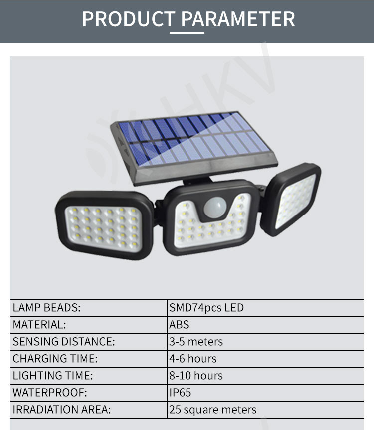 LED Solar Light Outdoor 3 Head Motion Sensor Wide Angle Illumination Waterproof Solar Wall Lamp Garden Garage Lights