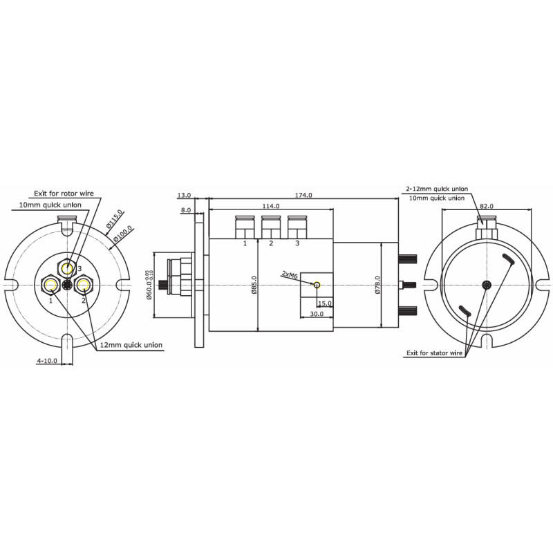 IP54 Protected Flexibly Customizable Gas Fluid Integrated Slip Ring with 50 Million Revolutions Lifetime