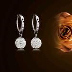925 Silver Plated with Rhinestone Cubic Zircon Ball Beads Dangle Earrings