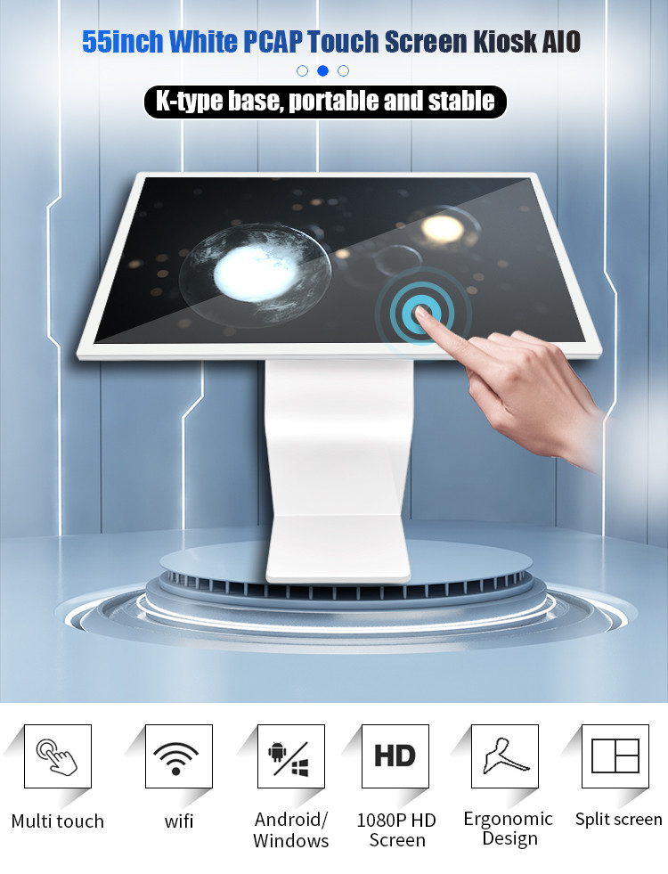 55 Inch K Base Standing Interactive All in One Information Kiosk