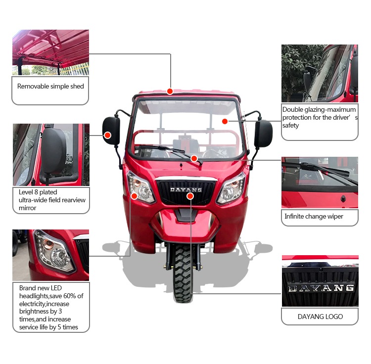 Semi Cabin 3wheeler 250cc 300cc Ducar Cargo Motor Tricycle with Five Wheels Type