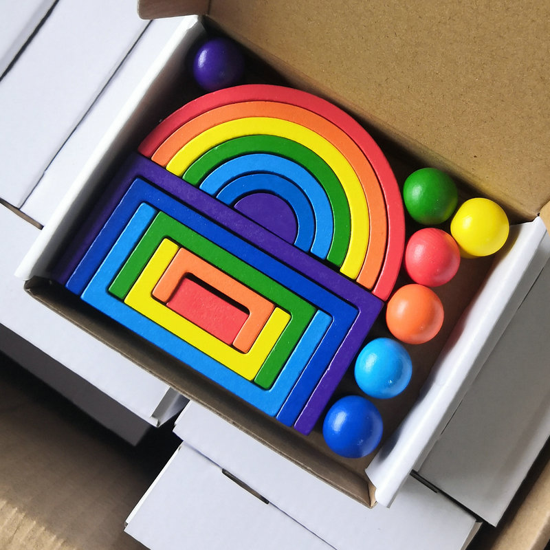 1.2in Arch Wooden Rainbow Stacker Large Natural Wood Block Set