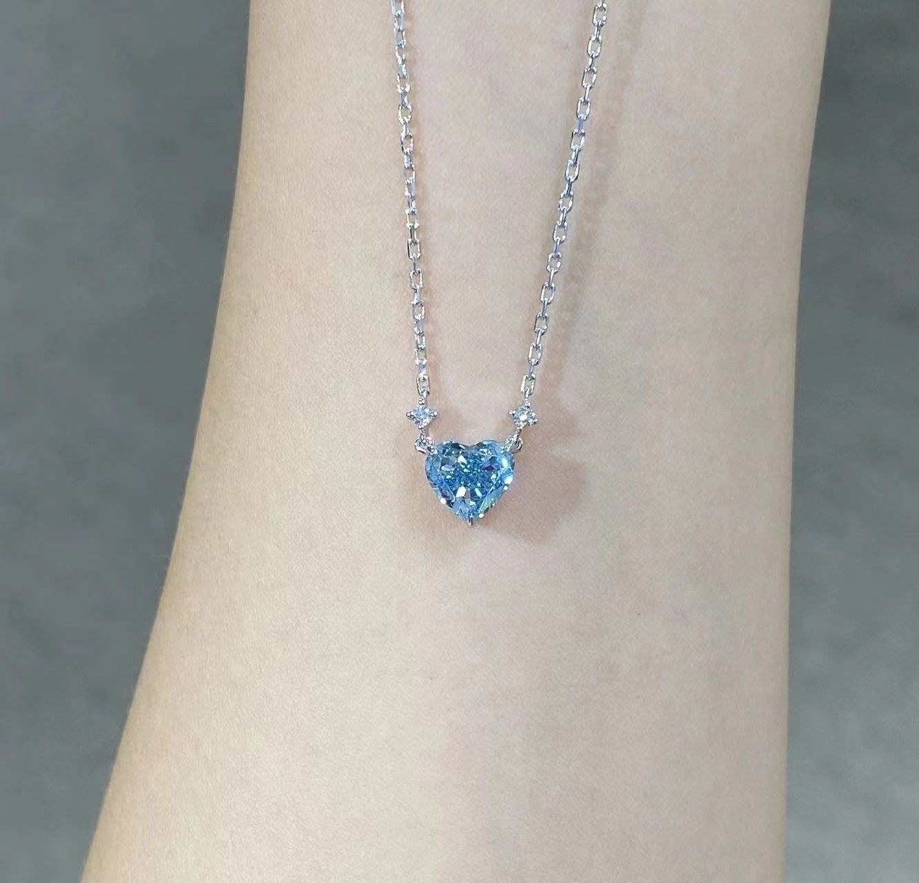 1.51ct Lab Diamond Jewelry Synthetic Cvd Blue Heart Cut Pendant 18k White Gold
