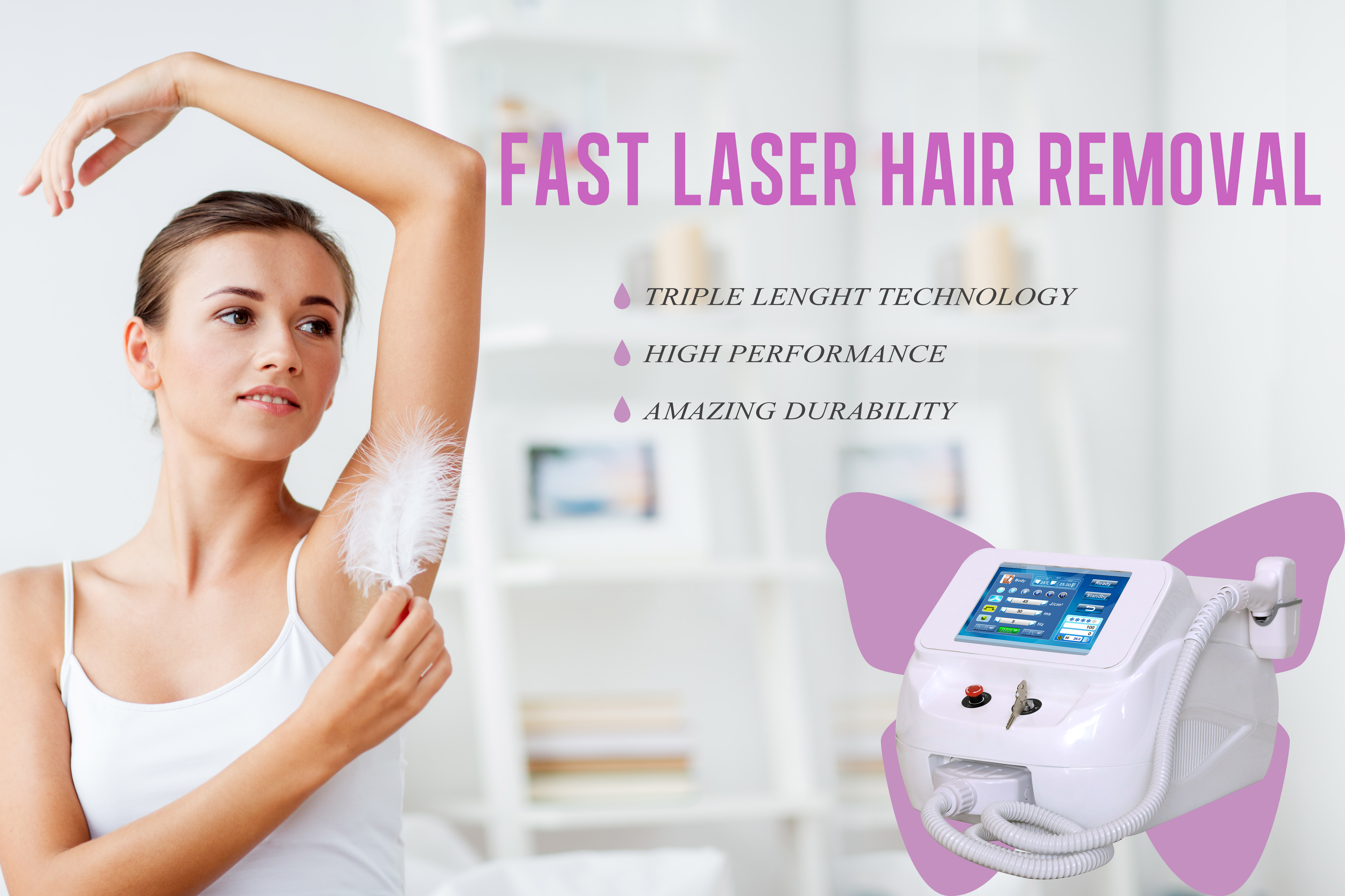 Medical grade Portable Diode Laser 3 Wavelength Laser Hair Removal Machine Clinic