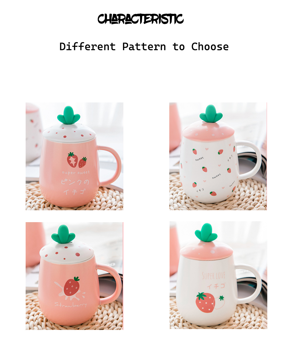 460ml Volume Cute Cartoon Design Ceramic Mug With Lid And Spoon Girls' Tableware