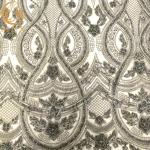 Beaded Sequin 3D Embroidery Lace Fabric Grey Tulle For Dress