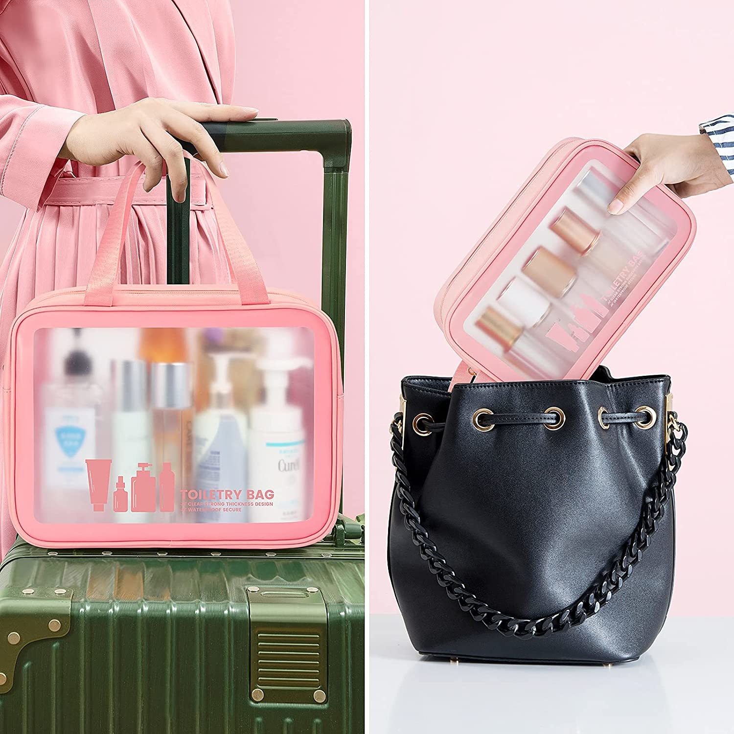 Women Transparent Glitter Makeup Bag Clean PVC Cosmetic Bag