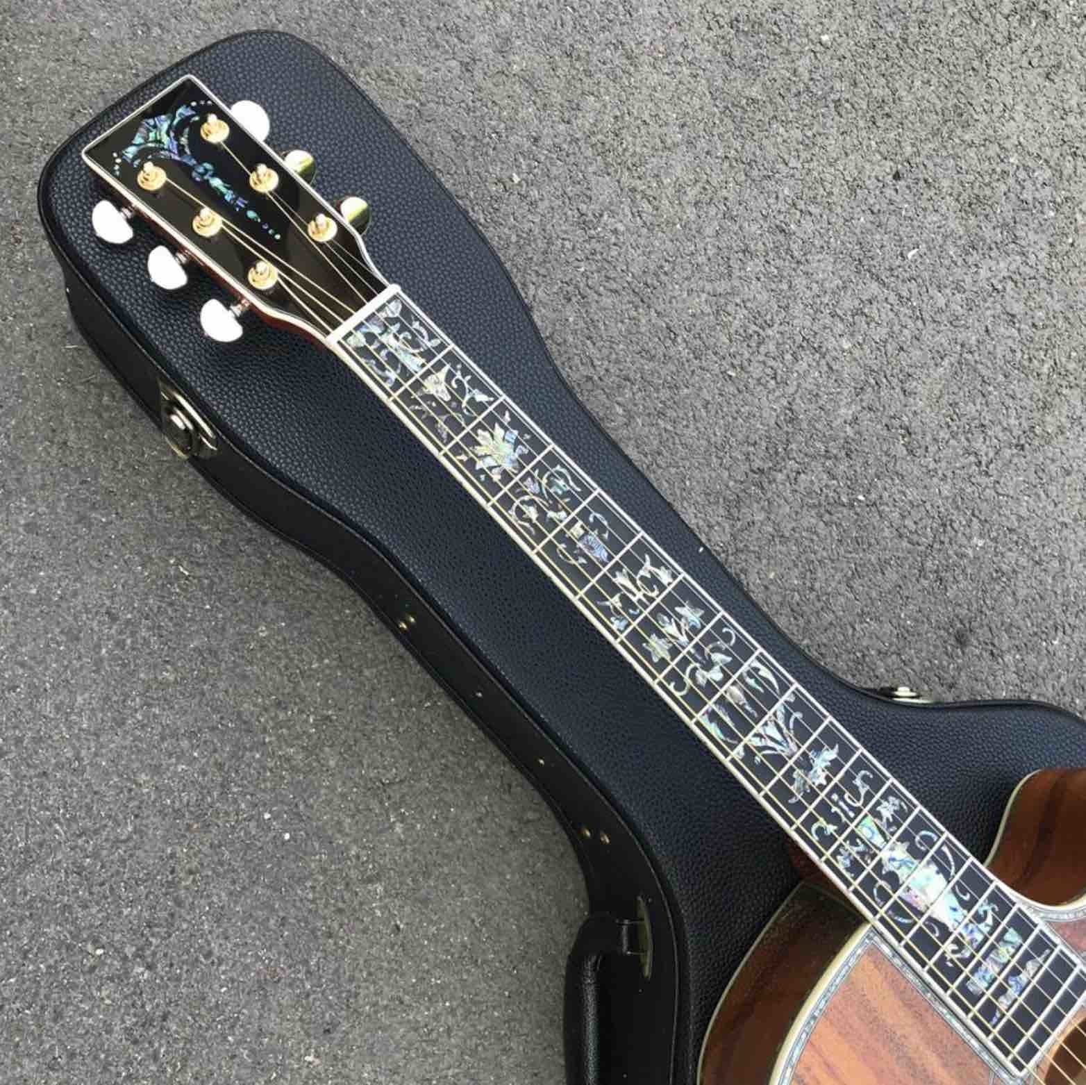 Factory 41 inch Koa wood acoustic guitar,Ebony fingerboard Abalone inlays D45k style koa guitar,Free shipping