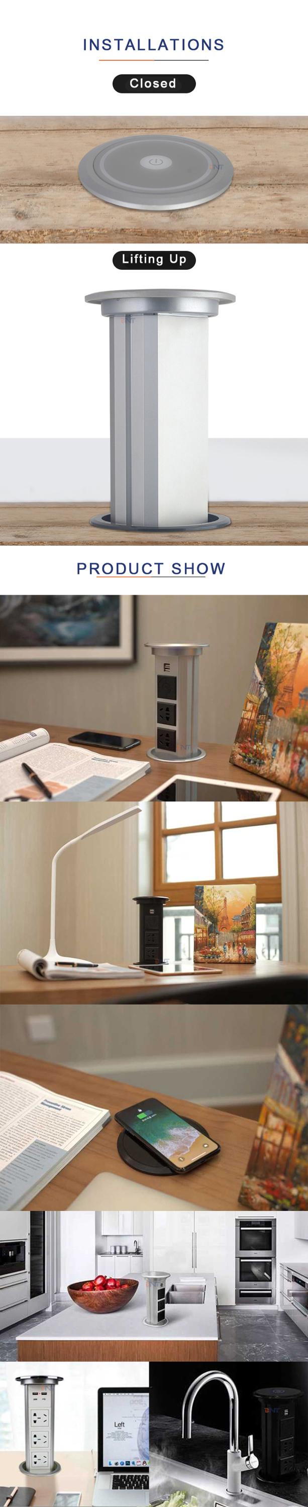 Home using & kitchen table power plug water proof IP55 motorized pop up socket with USB charger