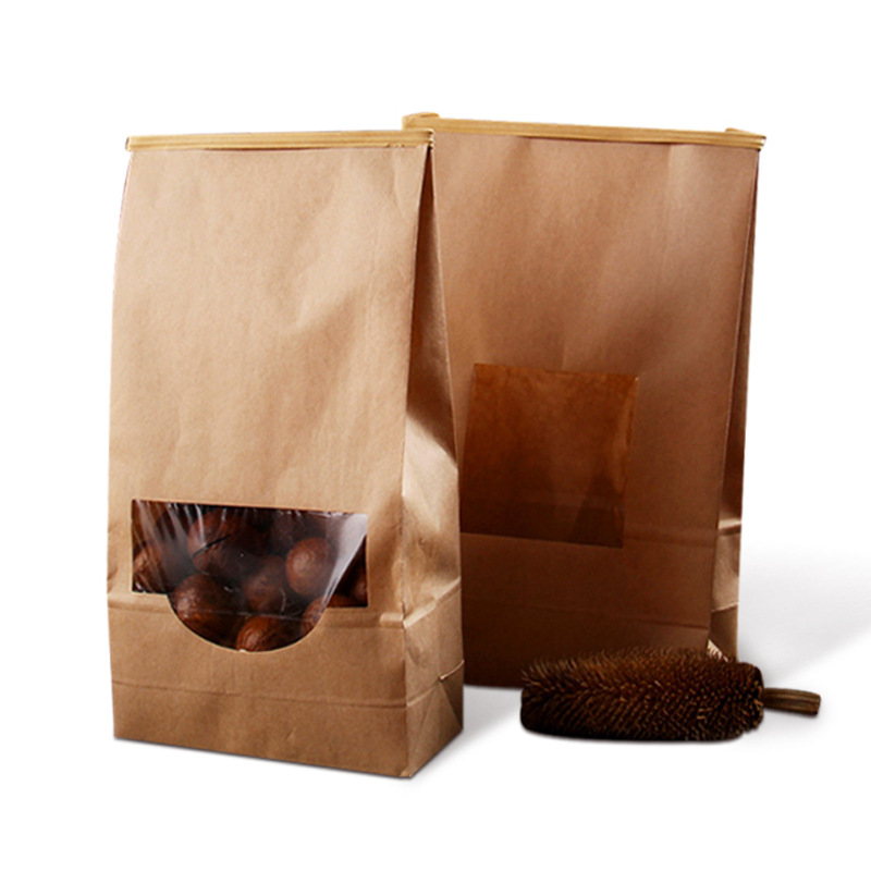 T0.017mm H23.2cm Sealing Bread Recycled Paper Gift Bag With Window