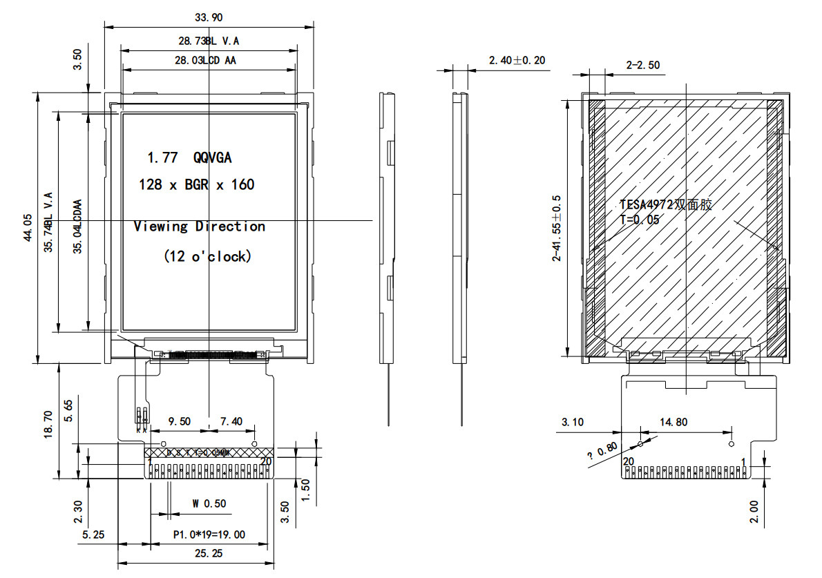 1.77 Inch TFT Display Manufacturer China 128x160 Dots MPU Interface