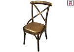 Wood Like X Back Stylish Metal Restaurant Chairs With Brown Leather Seats