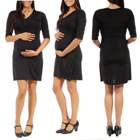 2015 high quality cheap black wrap front cotton/spandex half sleeve dresses